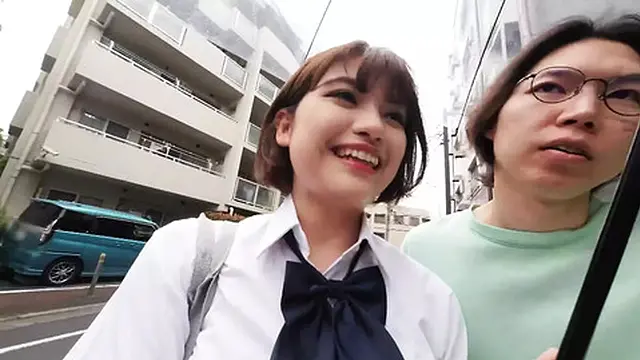 Let's make out love tits after school, shall we? Busty Hcup showing off her bald pussy hair to her boyfriend's friend  part 1