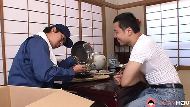 Japanese brunette Nozomi Koizumi moans as she blows friend's cock uncensored 