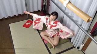 Anal sex with a Japanese kimono model - bondage, BJ and bwc in ass