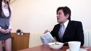 Old Guy seduce slim Japanese Teen with perfect Tits to Uncensored JAV Creampie Fuck on table at Work